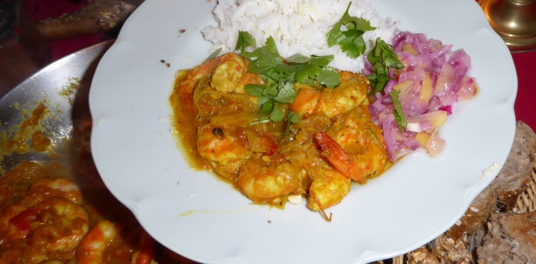 CARRY DE CREVETTES ET ROUGAIL AU CITRON CONFIT